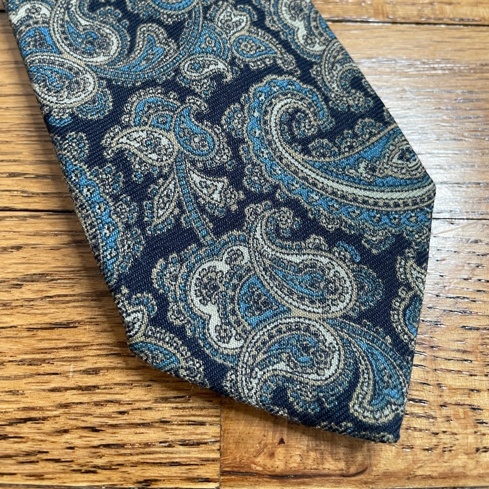 Elegant Allen Solly Blue and Gray Paisley Wool Tie for Formal Occasions